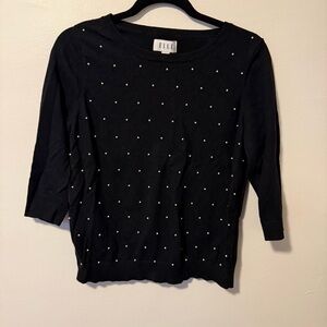 Elle Black Top with Pearl Details 3/4 sleeve sweater